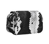 Snake Skin Black and White Printed Print Flip Top Double Layer Pencil Case - Large Capacity School Supplies Organizer for Students, Kids, Teens, Artists, Travel & Office Use