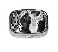 Snake Skin Black and White Printed Square Pill Organizer with 2 Compartments, Portable Mini Pill Box Pill Case for Medicine, Vitamin, Fish Oil, Supplements