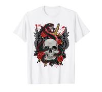 Snake Skull & Dagger Vintage Traditional Tattoo Value Graphic T-Shirt, Men, White, M