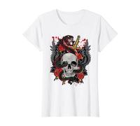 Snake Skull & Dagger Vintage Traditional Tattoo Value Graphic T-Shirt, Women, White, M
