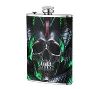 Snake Skull Deadly 8oz Leather Hip Flask - Stainless Steel Whiskey Flask for Drinks, Pocket Liquor Set for Men Wedding Groomsman