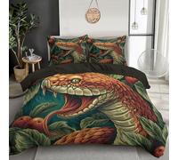 Snake Sticking Out Its Tongue Jungle Duvet Cover Set Super King Size, Animal Portrait Bedding Set,Teens Adults Room Decor, Orange-Red Soft Microfibe Quilt Cover Hidden Zipper with Pillowcase