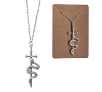 Snake Sword Necklace Serpent Medieval Chain Pagan Gothic Gift Stocking Python Pendant Charm Slither Viper Poison Jewellery Knight Cobra