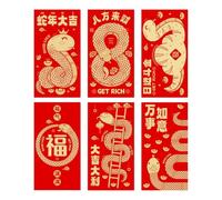 Snake-Themed Lucky Money Envelopes, 6 Pieces Red Envelopes Chinese, New Year of The Snake Red Packet Envelope, Spring Festival Chinese Decorations, Red Packets Wedding Envelopes for Paper Money Cash