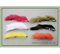 Snake trout Flies, 6 Pack, Mixed Colours, Size 10 Rear Hook, For Fly Fishing