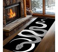 Snake Washable Runner Rug, 60 x 240 cm boa Moon White Spots Long area Rugs, Modern Non-Slip Low Pile Non-shedding Wildlife Black White Gothic Floor mat for Hallway Dining Room Bedroom Indoor Carpet