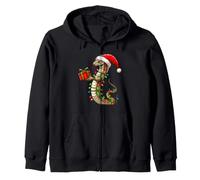 Snake Wearing Santa Hat Wrapped in Tangled String Lights Zip Hoodie