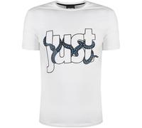 Men's Just Cavalli Snake Wrapped Logo White T-Shirt - Size: 38/Regular