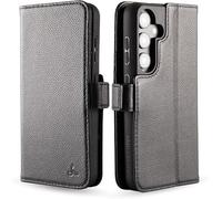 Snakehive Leather Wallet for Samsung Galaxy S25 Edge - Real Leather Wallet Phone Case with Viewing Stand and Card Holder - Side Clasp Flip Folio Cover with Card Slots (Black - Dappled)