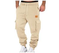 Snakell Mens Cargo Pants Casual Long Joggers for Men Regular Fits Trousers with Pockets Jogging Tapered Sweatpants Gym Running Workout Pants Athletic Drawstring Tapered Joggers Cozy Plain (Khaki, S)