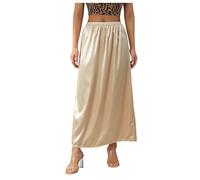 Snakell Satin Half Slips for Women Under Dresses Solid Color Long Underskirt Lace Elastic Waist Maxi Skirt Soft Waist Slips Long Skirt Petticoat Flowy Silky Lingerie Skirts Ladies Underdress Beige