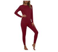 Snakell Thermal Underwear Set for Women UK Soft Crew Neck Long Sleeve Base Layer Top & Leggings Cold Weather Sets Ladies Thermal Underlayer Tops & Bottoms Multifunctional Home for Winter (XXXL) Wine