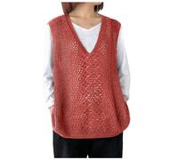 Snakell Women Loose V-Neck Sweater Vests Oversized Knit Sleeveless Jumpers Knitted Casual Pullover Autumn Knitwear Waistcoat Plain Ladies Tank Top Sweatshirt Layered Knit Gilets