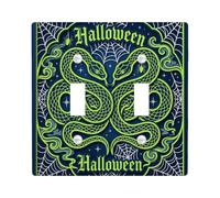 Snakes Double Light Switch Cover Plate, Festive Gothic Webs Stars Halloween Green Standard Size Toggle Light Switch Cover for Bedroom Bathroom Kitchen Entrance Decor