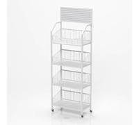 SnamicE 4-tier Drinks Retail Rack Cart with 15 Hooks, Commercial Snack Candy Potato Chip Metal Wire Display Shelf, Supermarket/Convenience Store/Office Concession Holder,White-50x27x149cm