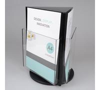 SnamicE Acrylic Rotating Brochure Holder, Clear A4/A6 Leaflet Display Stand, 3-Tier Pamphlet Spinner for Flyers, Menus & Advertisements - Large Capacity Marketing Rack,Black-14