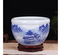 SnamicE Ceramic Flower Pots, Blue and White Porcelain Water Lily Bowl Hydroponic Fish Bowl, Hydroponic Daffodil Plant Pot Chinese Planters Container Home Decor for Decorative,D-37,B-37 * 26cm