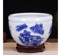 SnamicE Ceramic Flower Pots, Blue and White Porcelain Water Lily Bowl Hydroponic Fish Bowl, Hydroponic Daffodil Plant Pot Chinese Planters Container Home Decor for Decorative,B-32,C-32 * 22cm