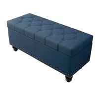SnamicE Folding Storage Rectangular sofa stool With storage and hinged lid artificial leather Shoe bench Solid wood frame With tufted top Bedroom bed end stool Ottoma,Blue-3D x 2W x 1H cm