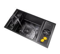 SnamicE Kitchen Concealed Sink With Folding Faucet Cupwasher Commercial Workshop Single Bowl Sink Bars Preparation Siphon Sink Stainless Steel Kitchen Sink,Black Steel-55 *,