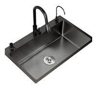 SnamicE Kitchen Multi-Size Stainless Steel Single Bowl Sinks Kitchen Counter Basin Vegetable and Fruit Bowl Sink Built-in Sink Sinks,Black-55X40cm,