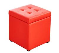 SnamicE Leather Pouf Cube Ottoman Solid Wood Footrest Brown Coffee Table Small Bench 40x40x35cm - Stylish Home Decor Accent,Rouge-30x30x35cm(12x12x14inch)