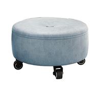 SnamicE Low Ottoman Rolling Stool with Wheels, Roller Seat Short Foot Stools Universal Swivel Caster Wheels Leather Little Small on for Garage Blue,