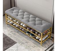 SnamicE Luxury Velvet Upholstered Shoe Rack Large Capacity Modern Entryway Storage Bench with Seat Stylish Hallway Fur-Grey 80x25x46cm,Grey-100x30x46cm(39x12x18inch)