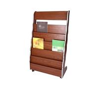 SnamicE Magazine Rack 5 Tier Wooden Floor-Standing Magazine Rack Newspaper Rack Space-Saving Walnut Color Magazine Display,