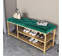 SnamicE Modern Shoe Rack Bench With Metal Base,Shoe Rack With Padded Seat,2 Tiers Shoe Storage Bench With Boot Storage For Livingroom Bed Room, Shoe Organizer,Green-60x35x48cm(24x14x19inch)