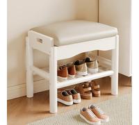 SnamicE Ottoman Bench Solid Wood Bench Shoe Storage Racks with Cushion,Entry Way Ottoman Storage Bench Upholstered Stool Easy Assembly,Storage Organizer Bench,White-45cm
