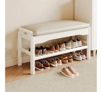SnamicE Ottoman Bench Solid Wood Bench Shoe Storage Racks with Cushion,Entry Way Ottoman Storage Bench Upholstered Stool Easy Assembly,Storage Organizer Bench,White-80cm