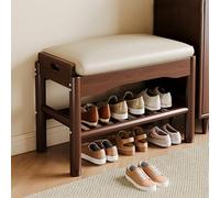 SnamicE Ottoman Bench Solid Wood Bench Shoe Storage Racks with Cushion,Entry Way Ottoman Storage Bench Upholstered Stool Easy Assembly,Storage Organizer Bench,Walnut-60cm
