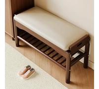 SnamicE Ottoman Bench Solid Wood Bench Shoe Storage Racks with Cushion,Entry Way Ottoman Storage Bench Upholstered Stool Easy Assembly,Storage Organizer Bench,Walnut-80cm