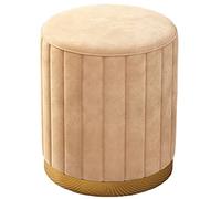 SnamicE Round Velvet Footstool with Gold Base Stylish Dressing Stool & Chair for Living Room Bedroom Makeup Vanity Elegant Home Decor Accent Furniture,Yellow-44×34cm