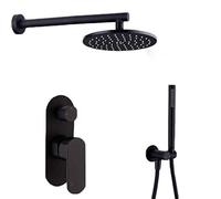 SnamicE Shower System, Wall Mounted Brass Black Shower Set with 8-12" Round Rainfall Shower Head Shower Faucet Shower Arm Mixer Diverter and Handheld Shower, Luxury Shower Set,12 Inch