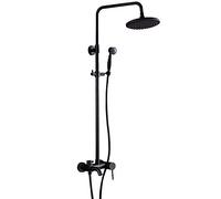 SnamicE Shower System, Wall Mounted Retro Bathroom Nozzle Single Handle Control Hot and Cold Water Shower Taps with Ceramic Core, Black Bronze Shower Set Decoration,