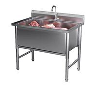 SnamicE Stainless Steel Sink, Freestanding Laundry Sink, Utility Bar Sink for Garage, Restaurant, Kitchen, Laundry Room, Outdoor, Industrial Garage Sink,80X60X80cm/31.4X23.6X31.4in