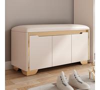 SnamicE Storage benches Entryway Shoe Storage Bench with Cushion and Adjustable Cubby Seat Small Shoe Rack Bench for Bedroom Living Room Hallway Closet End of Bed,White Gold-90x35x48cm