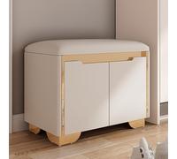 SnamicE Storage benches Entryway Shoe Storage Bench with Cushion and Adjustable Cubby Seat Small Shoe Rack Bench for Bedroom Living Room Hallway Closet End of Bed,White Gold-60x35x48cm