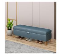 SnamicE Storage Ottoman Storage Bench- Entryway Bench, Ottoman for Bedroom End of Bed, Leather Benche Bedroom Benches for Foot of Bed,Upholstered Bench with Golden Le,Blu-100 * 40 * 40cm