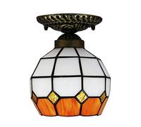 SnamicE Tiffany Style Ceiling Light Flush Mount, Stained Glass Hallway Mini Ceiling Lamp, 1 Light,Vintage LED Ceiling Lighting Fixtures for Living room Bedroom,16 x 18cm (Red) (Orange)