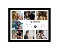 SNAP ART Customized 7 Collage Photo Upload and Spotify Song Playing Frame, Personalized Frame with scannable,Valentine's Day, Birthday Anniversary, Husband, Wife, Customized Gift (Black)
