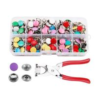 Snap Button Fastener Kit, 100 Sets Metal Poppers Press Studs Snap Fasteners with Pressure Pliers Colorful Poppers Fasteners Tool No Sewing for DIY Clothing Bags Crafts Handmade 10 Colors, 9.5mm