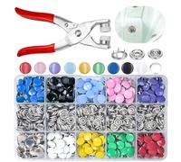Snap Button Fastener Kit with Pressure Pliers and Box, 200 Sets 10 Colors Press Stud Tool Kit 5 Claw Metal Buckle Tool Set, for DIY Clothes Leather Jeans Bags DIY Crafts