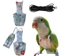 Snap-Closure Parrot Diaper Flight Suit for Cockatiels, Lovebirds & Medium Birds Cotton Washable Escape-Proof Harness with Leash Set(Keck Model+1 Meter Rope)