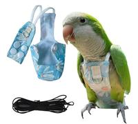 Snap-Closure Parrot Diapers with Adjustable Leash - Washable Bird Flight Suits for Cockatiels, Sun Conures & Quaker Parrots Secure & Chew-Resistant (Blue Monk Model+1 Meter Rope)(Moon wheel model+1 me