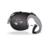 Snap Dog Leash Retractable with Built-in Clip on Handle to Connect Hands-Free, Reflective 16-ft Tape, Brake Pause and Lock, Tangle Free, Small Medium and Large Dogs, Clasp Built into Soft Grip Handle