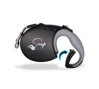 Snap Dog Leash Retractable with Built-in Clip on Handle to Connect Hands-Free, Reflective 16-ft Tape, Brake Pause and Lock, Tangle Free, Small Medium and Large Dogs, Clasp Built into Soft Grip Handle