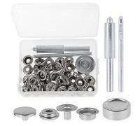 Snap Fastener Kit Copper Snap Button Press Stud Cover Silver Snaps with Material Hole Punch and Setting Tools for Bag Jeans Clothes Fabric Purse Leather Craft(Silver,10 Sets)